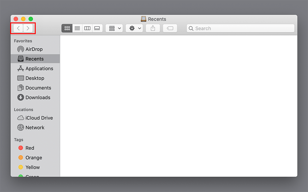 Back and Forward buttons in a Finder window.