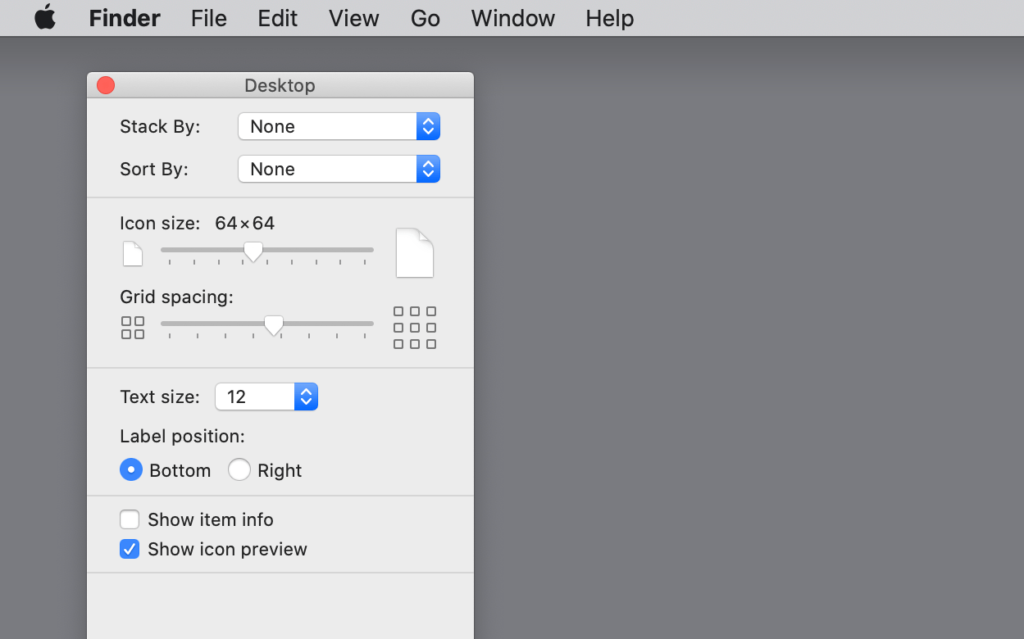 Finder's View options for the desktop.