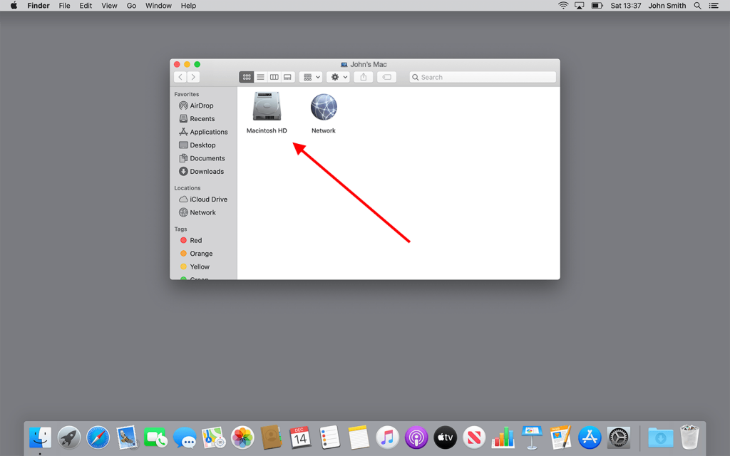 Finder window, pointing to Macintosh HD