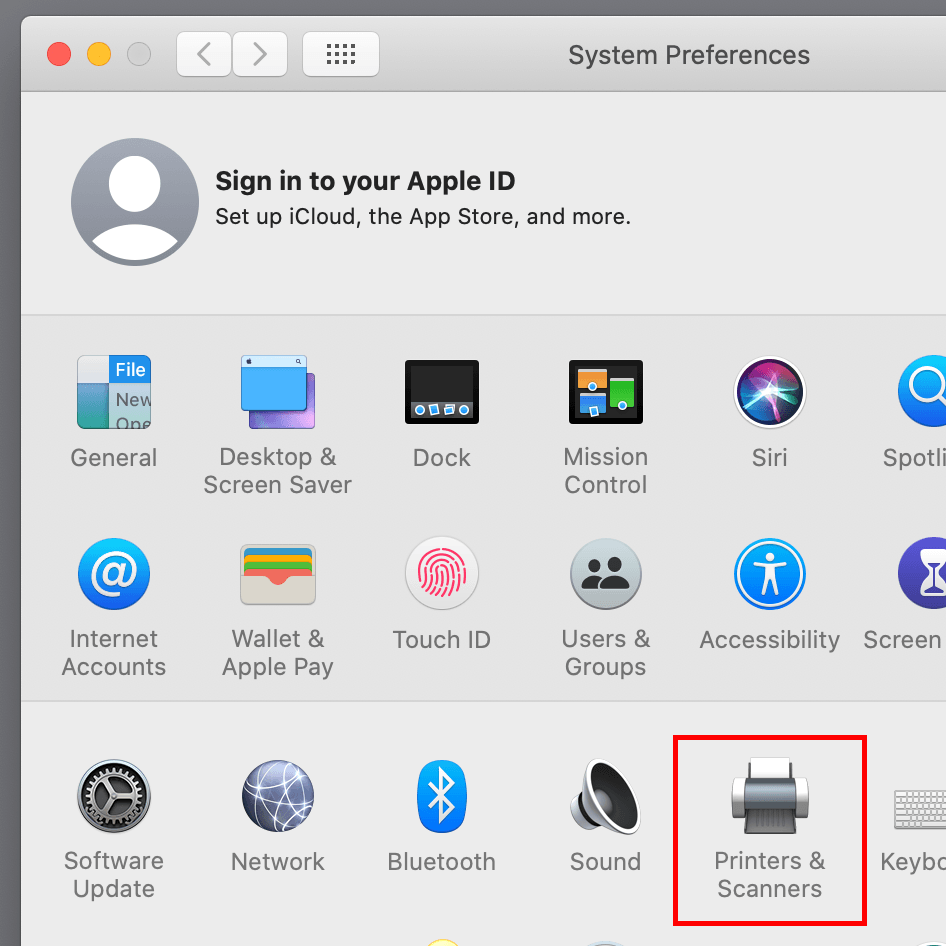 System Preferences->Printers & Scanners.