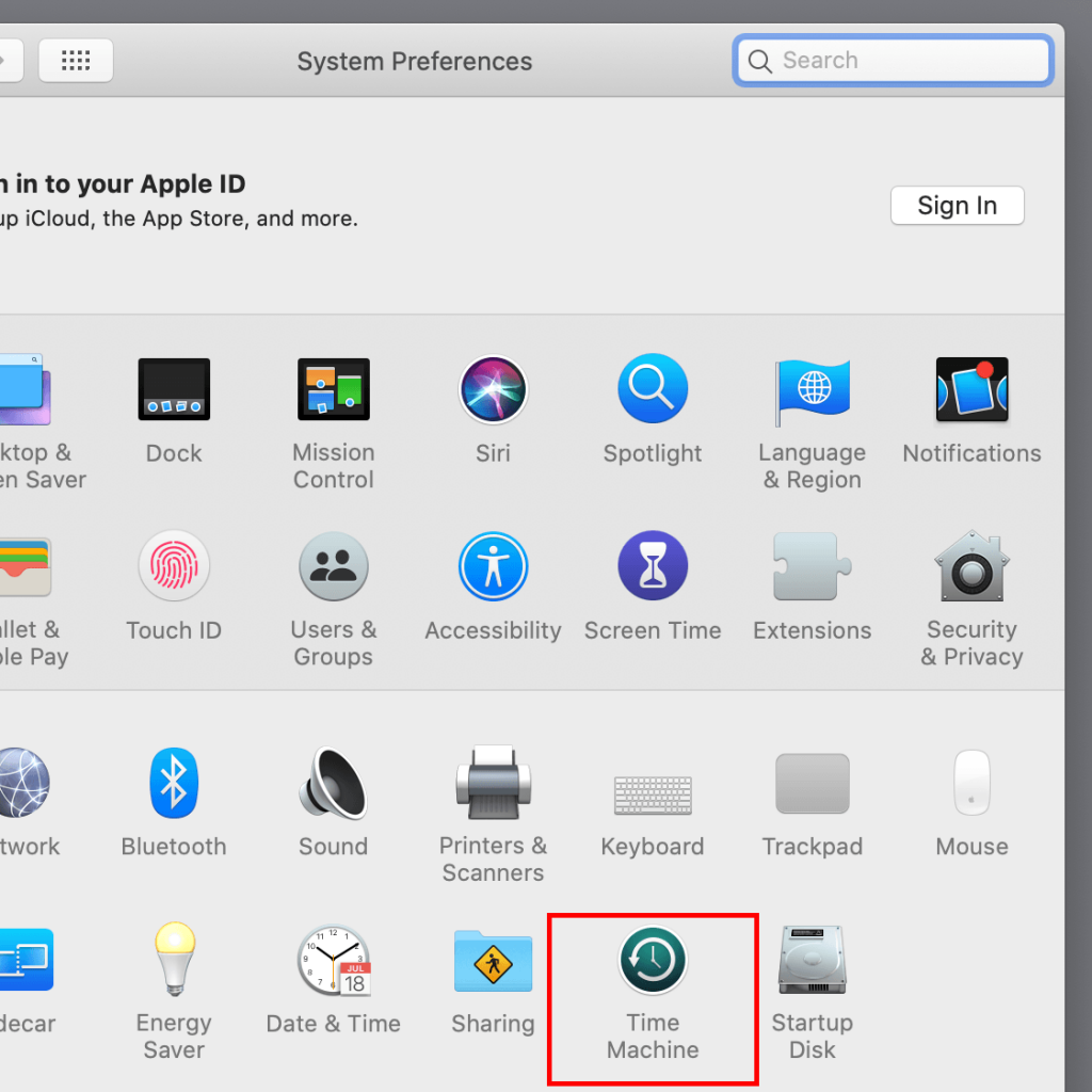 System Preferences->Time Machine