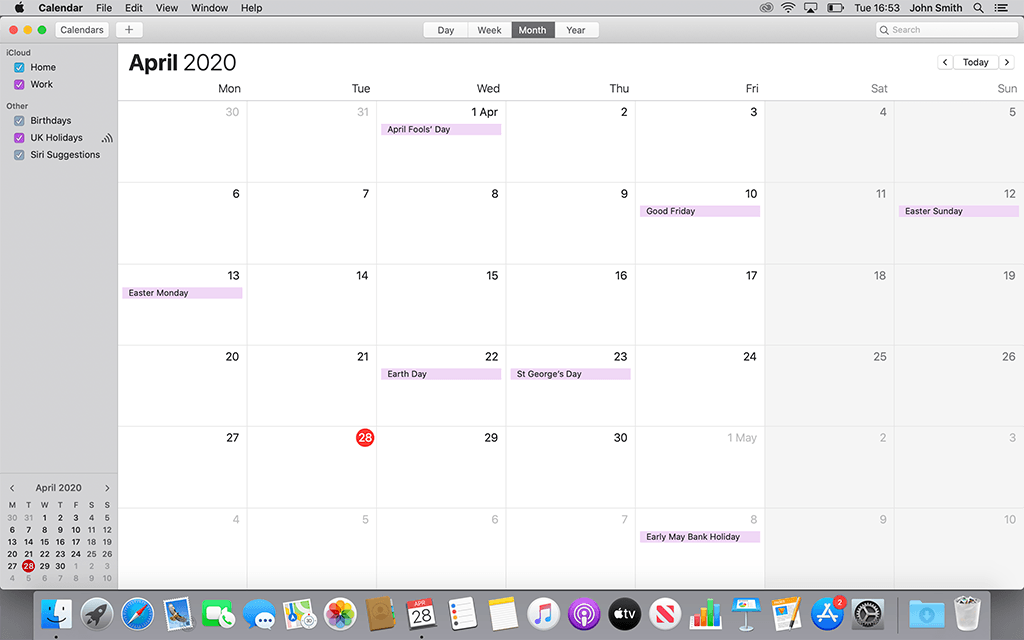 The Calendar List is now displayed on the left.