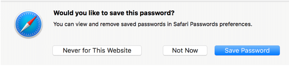 Safari's 'Save Password' prompt.