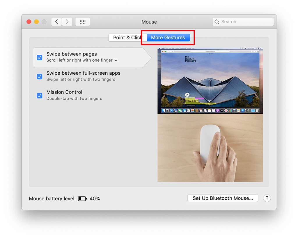 See the More Gestures tab at the top of the Mouse System Preferences pane.