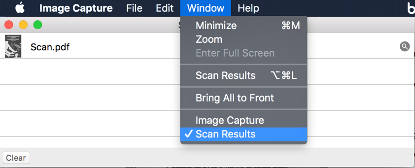 The Scan Results window will list any resent scans.