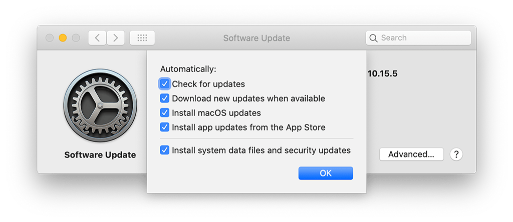 Software Update->Advanced.. options